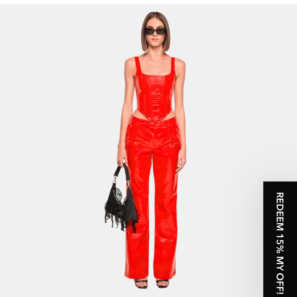 OW Collection Valencia Red Croc Top and Pants Set Small